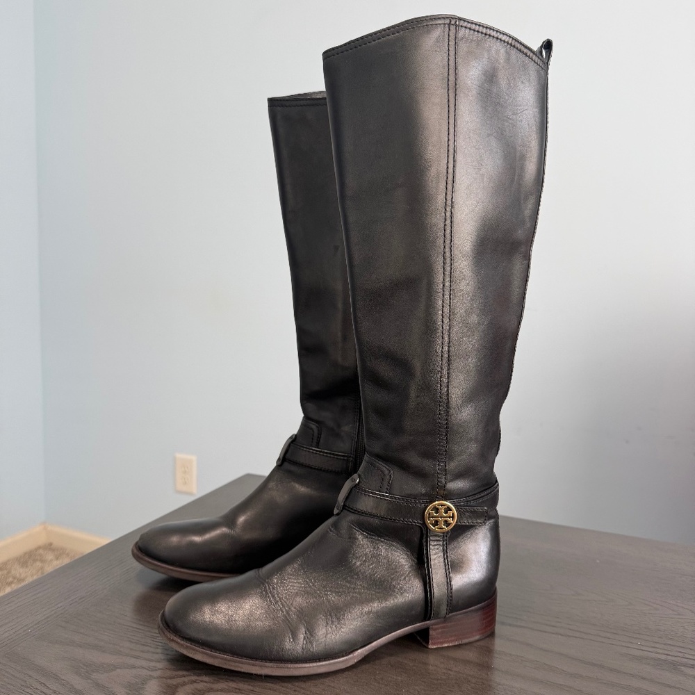 Tory Burch Black Leather Riding Boot Size 9 M